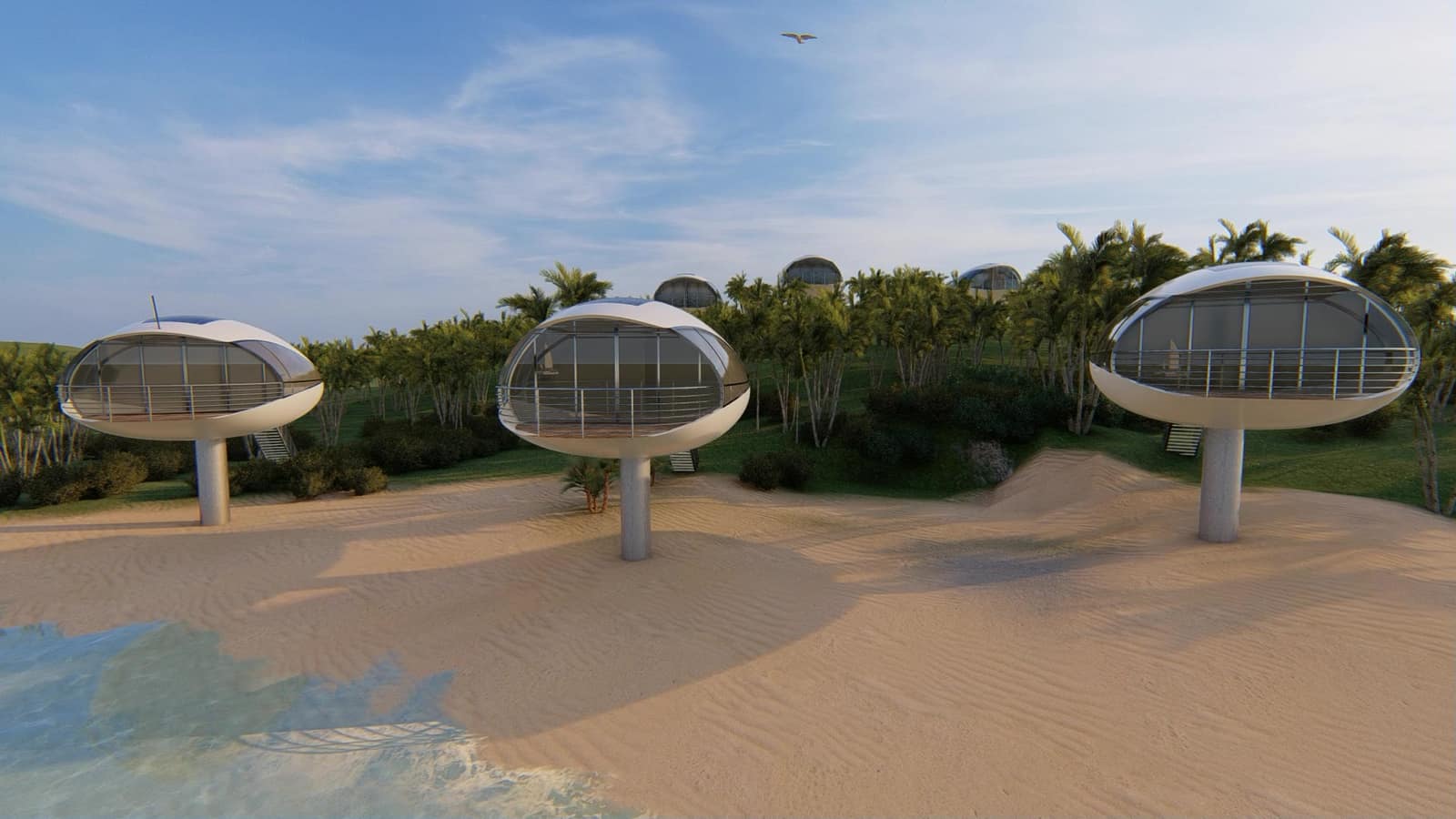 SeaTop elevated Pillar Houses along a tropical coast