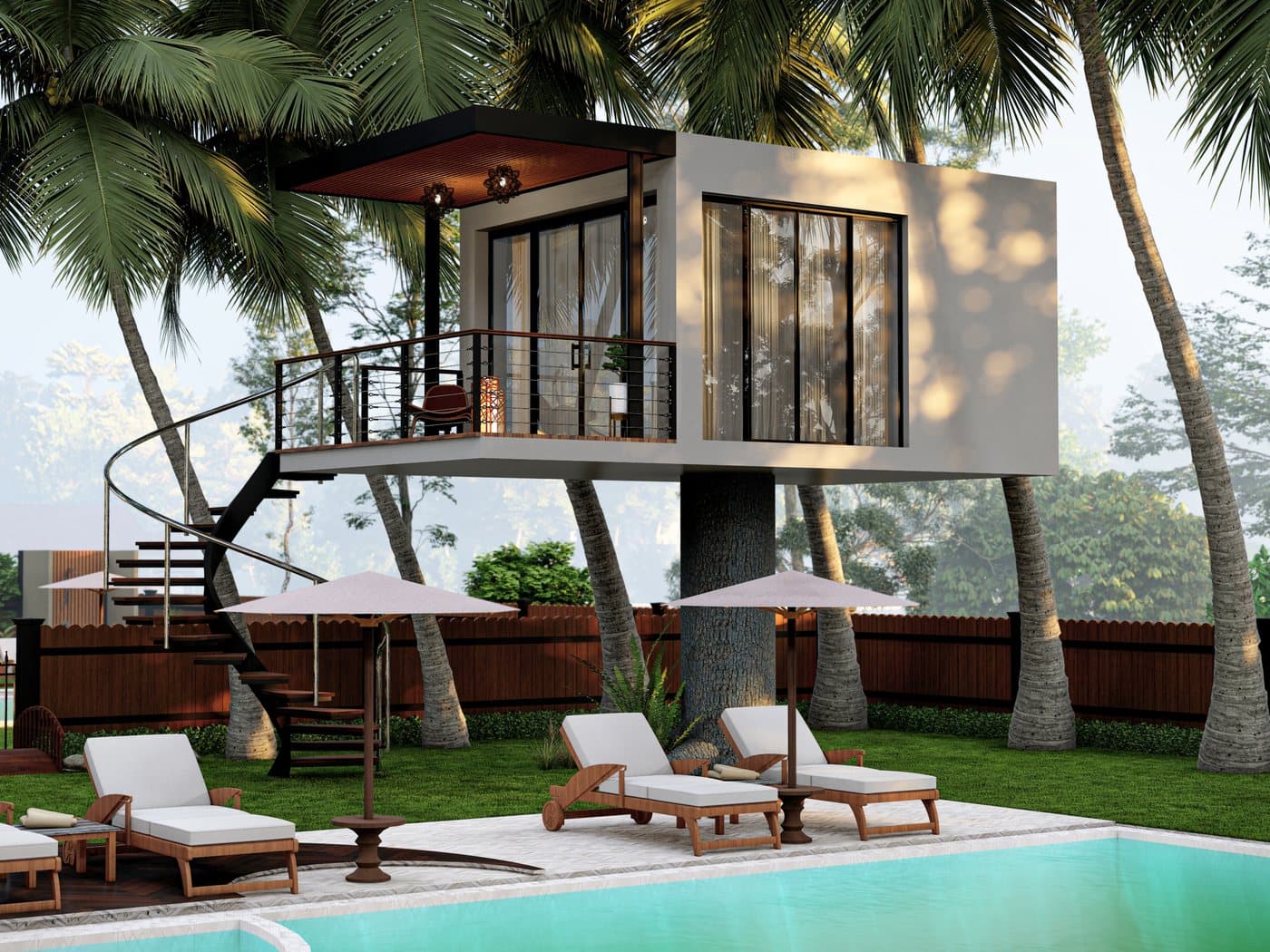 A rendering of a SeaTop Pillar home, elevated and design-forward